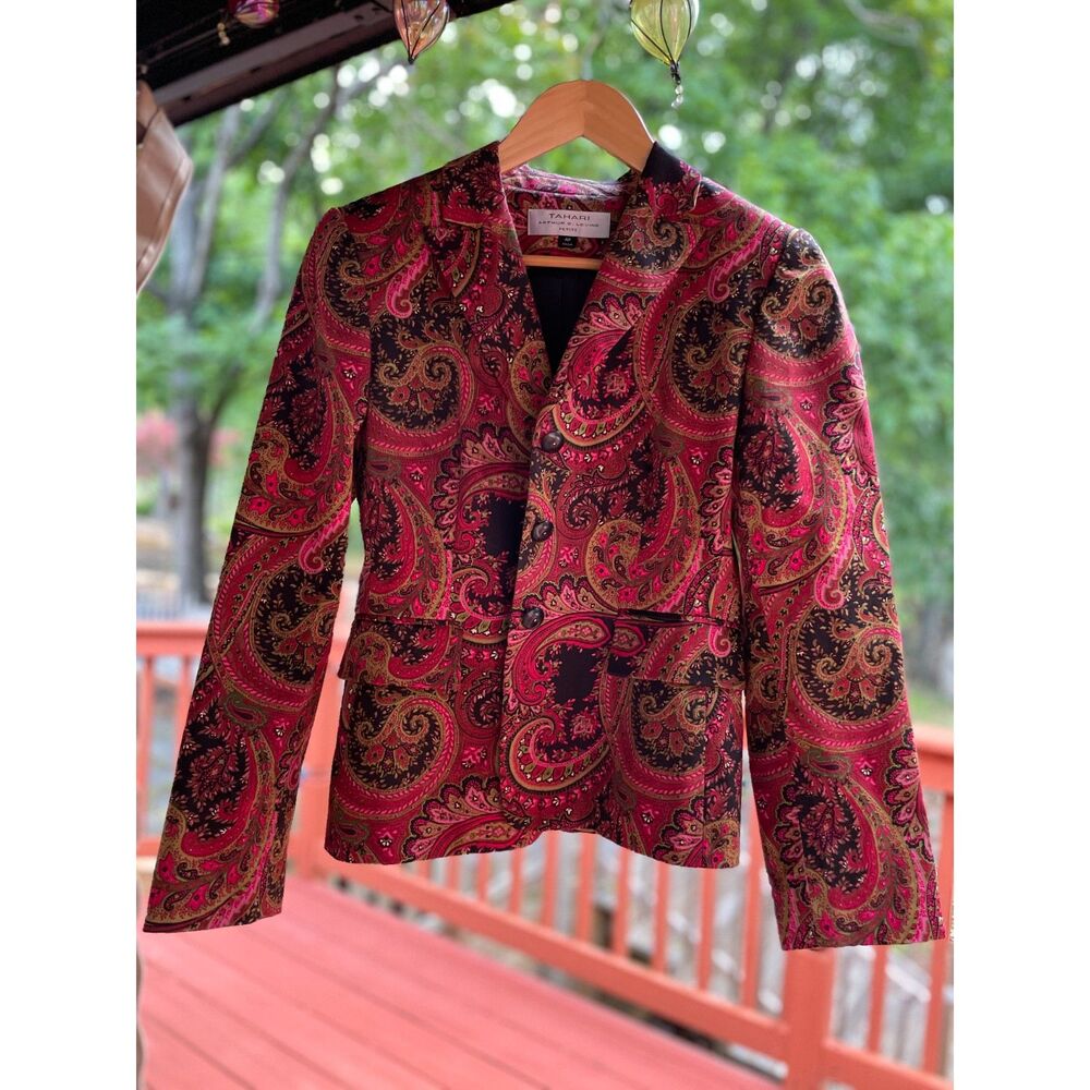 Vintage Tahari Paisley Blazer Jacket – Tapestry – Fitted Statement – Size 4P